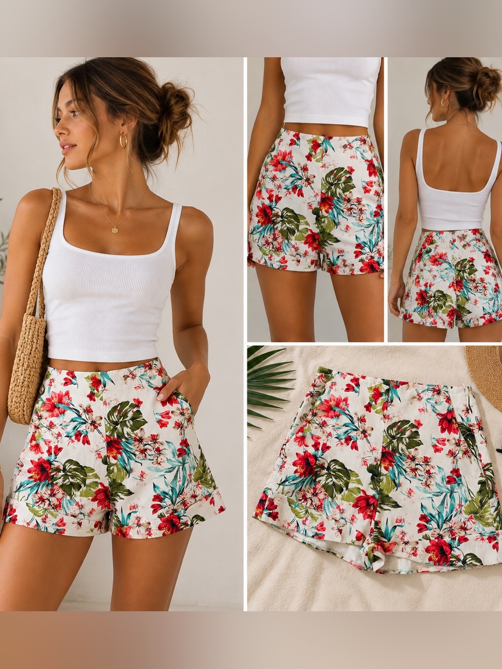 ZARA Tropical Floral High Waist Shorts Size S – Resort Vacation Summer
